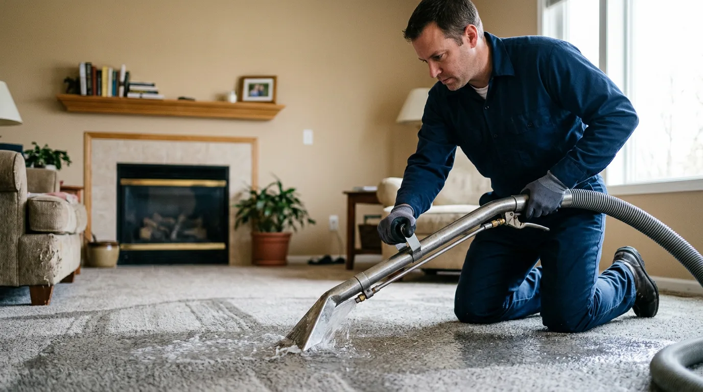 Water damage restoration technician working near Bethel, ME